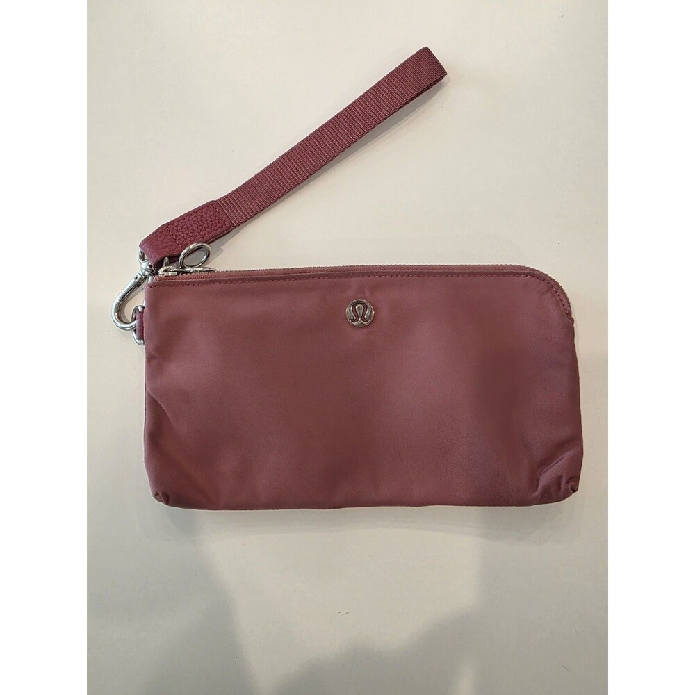 Lululemon Curved Wristlet Black Double Zip Wallet Pouch Clutch Rose Pink